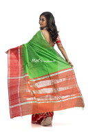 Gachi Tussar Silk Saree With All Over Self Weaving Stripes And Contrast Color Border And Pallu - Also Border Section Has Temple Work (KR2211)